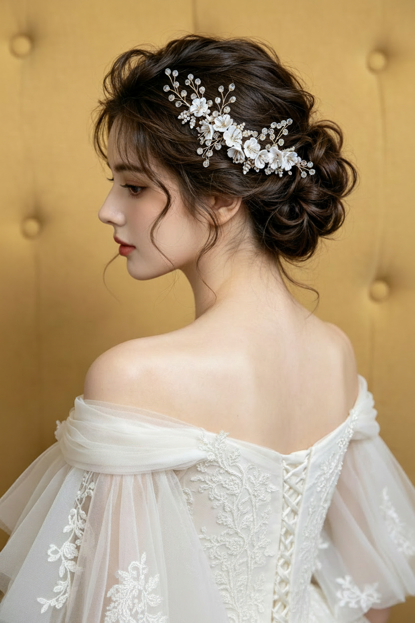 Crystal & Porcelain Floral Bridal Hair Comb — Limited Edition