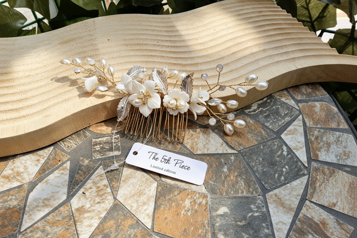 Luxury Bridal Hair Comb • Ivory Floral, Pearls & Gold • Limited Edition — The 5th Piece