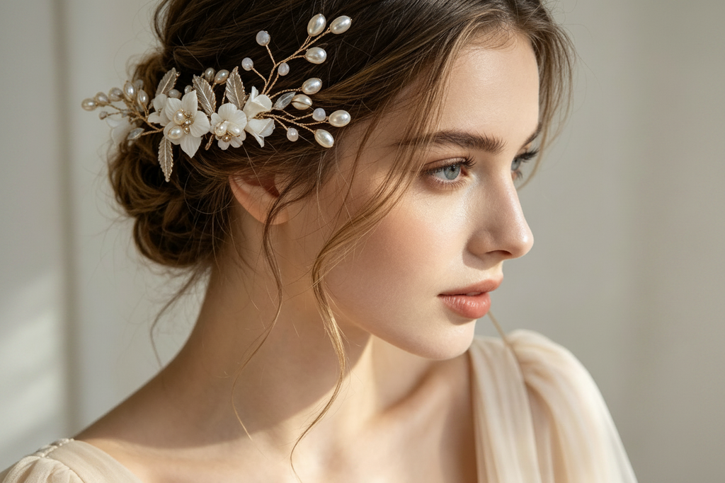 Luxury Bridal Hair Comb • Ivory Floral, Pearls & Gold • Limited Edition — The 5th Piece
