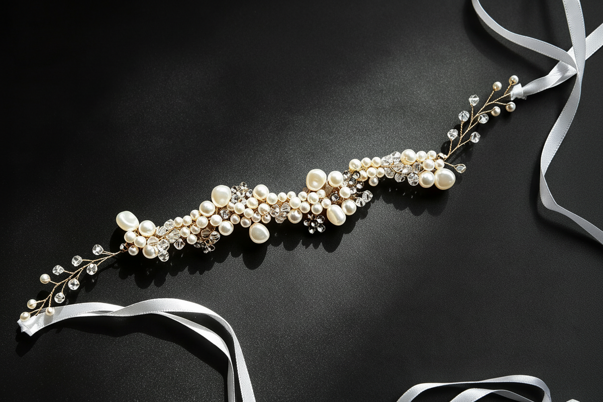 Golden Pearl & Crystal Bridal Headband ✨ Limited Edition • FREE GIFT