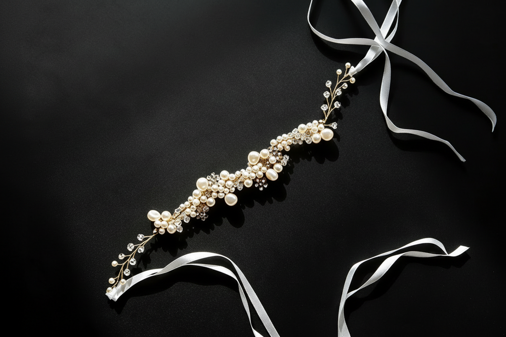 Golden Pearl & Crystal Bridal Headband ✨ Limited Edition • FREE GIFT