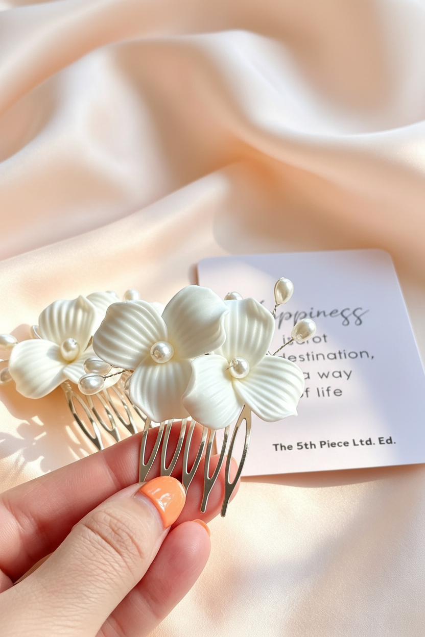 - Timeless White Floral Pearl Hair Piece