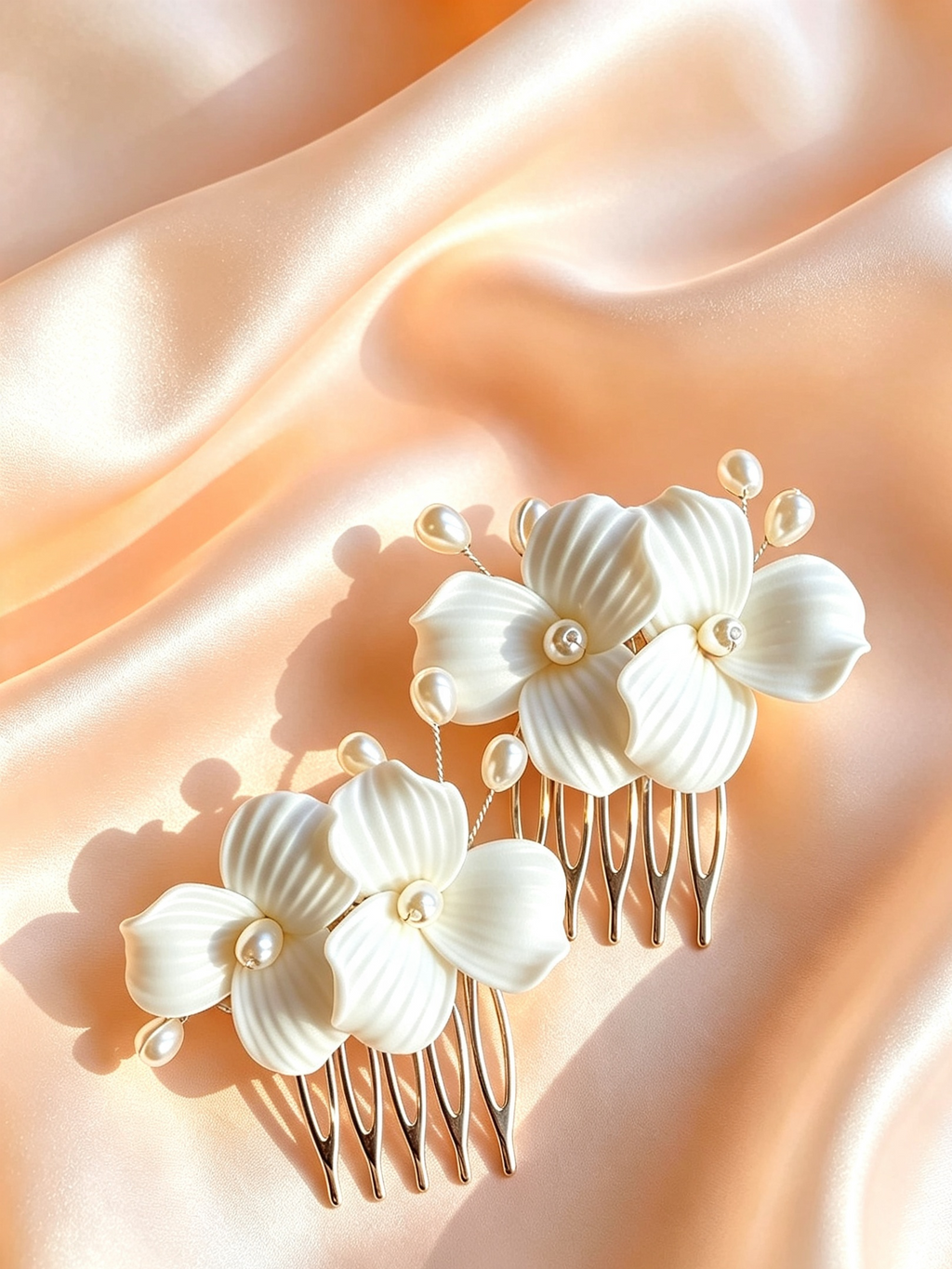- Timeless White Floral Pearl Hair Piece