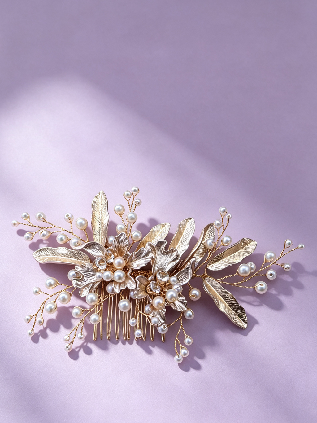 Enchanted Gold Pearl Hair Accessory • Wedding & Special Occasion