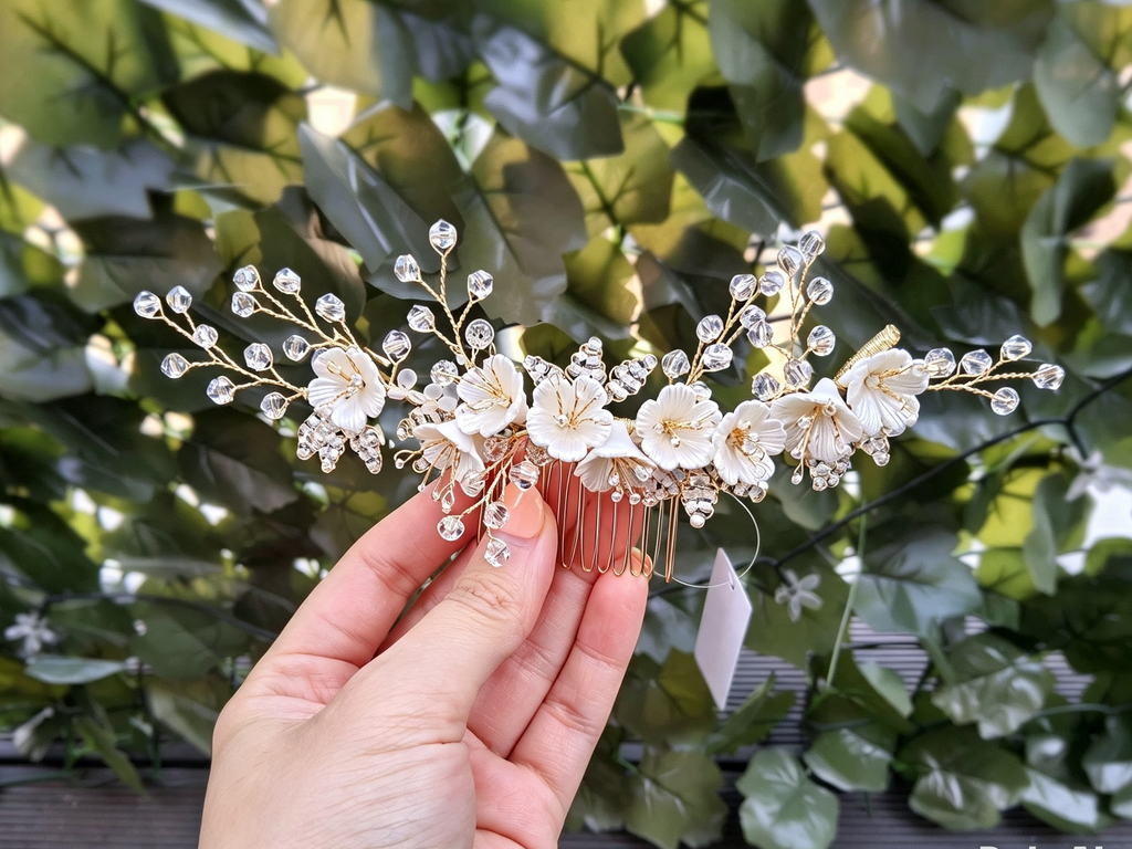 Crystal & Porcelain Floral Bridal Hair Comb — Limited Edition