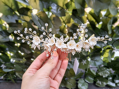 Crystal & Porcelain Floral Bridal Hair Comb — Limited Edition