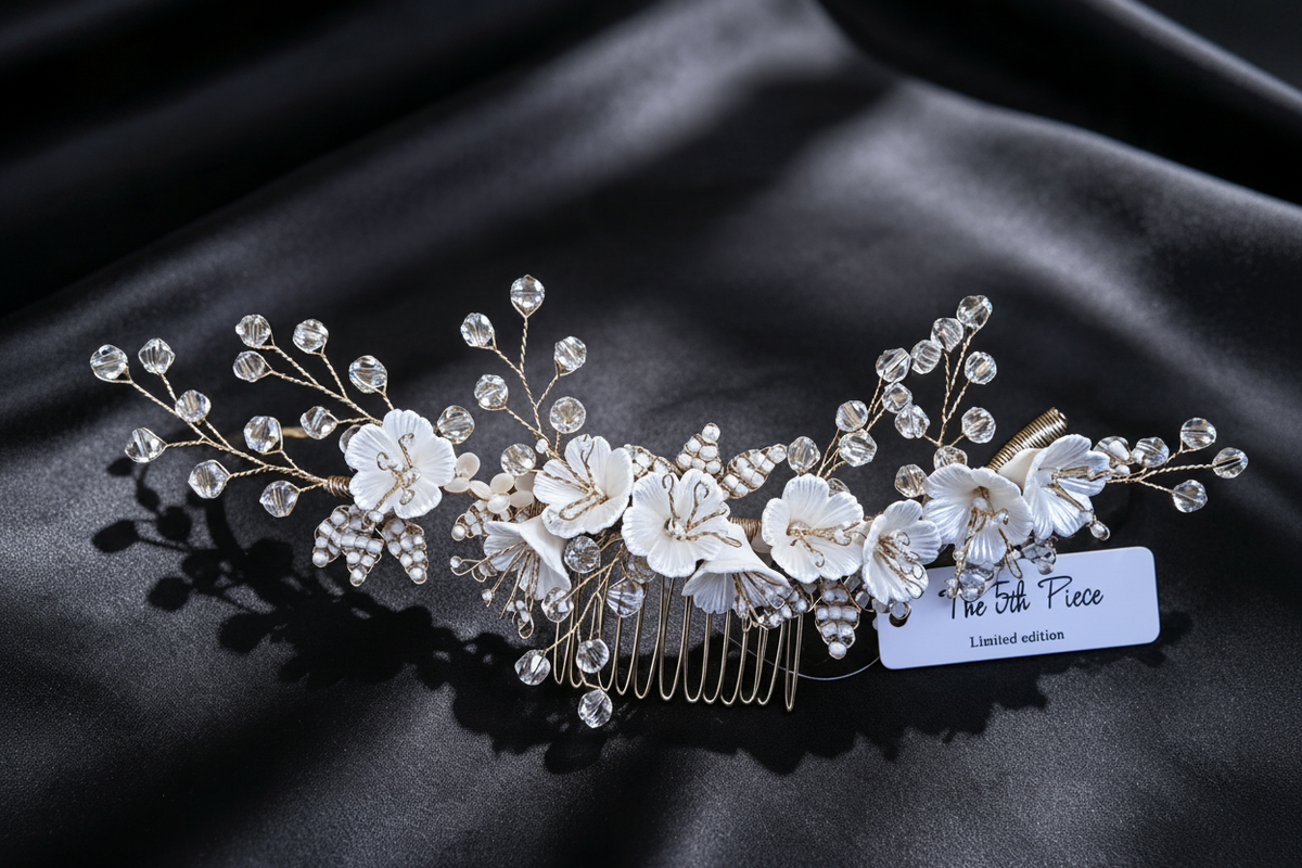 Crystal & Porcelain Floral Bridal Hair Comb — Limited Edition